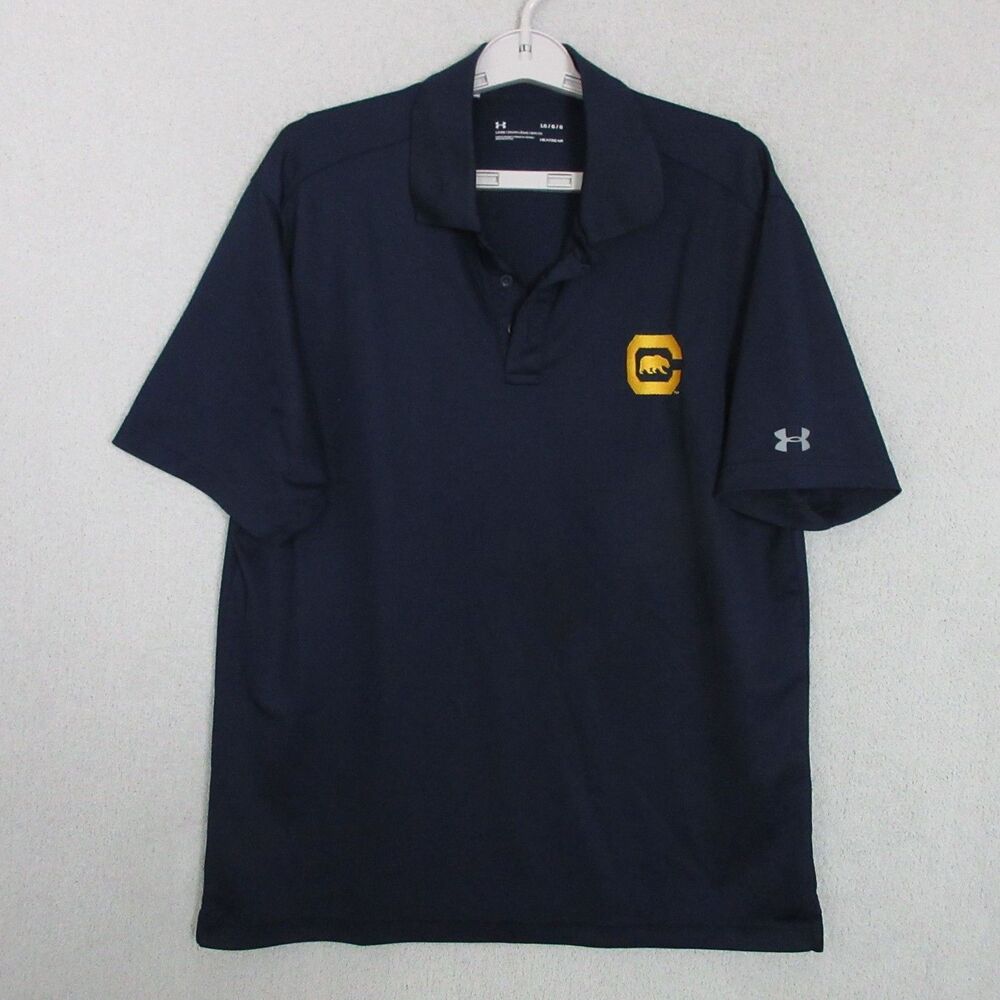 Under Armour Polo Mens L HeatGear Navy Short Sleeve Golf CAL‎ Golden Bear Logo